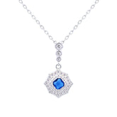 Asfour Crystal Chain Necklace With Blue Decorative Pendant In 925 Sterling-ND0434-WB